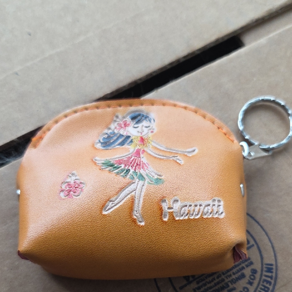 Hawaii Themed Orange Coin Purse Keychain